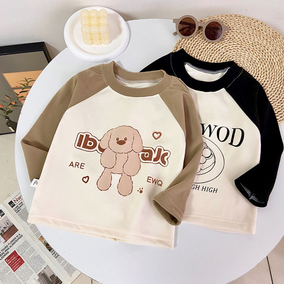 Spring and autumn loose long-sleeved girls' tops with low collar boys' sweatshirts children's German fleece bottoming shirt