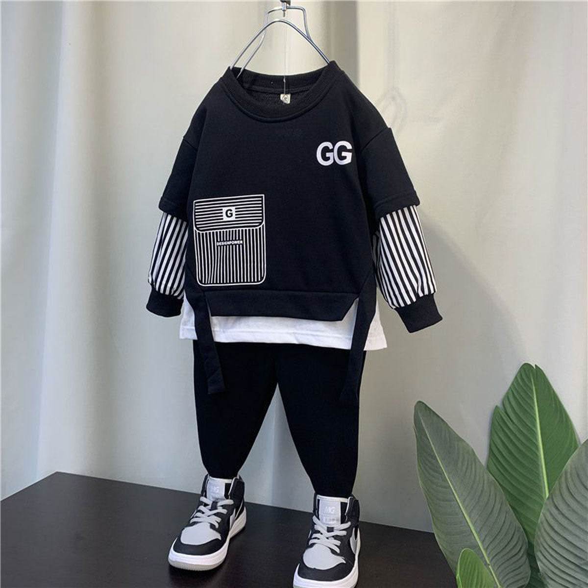 2-Piece Toddler Boy Autumn Casual Letter Print Contrast Color Stitching Long Sleeves Tops & Pants