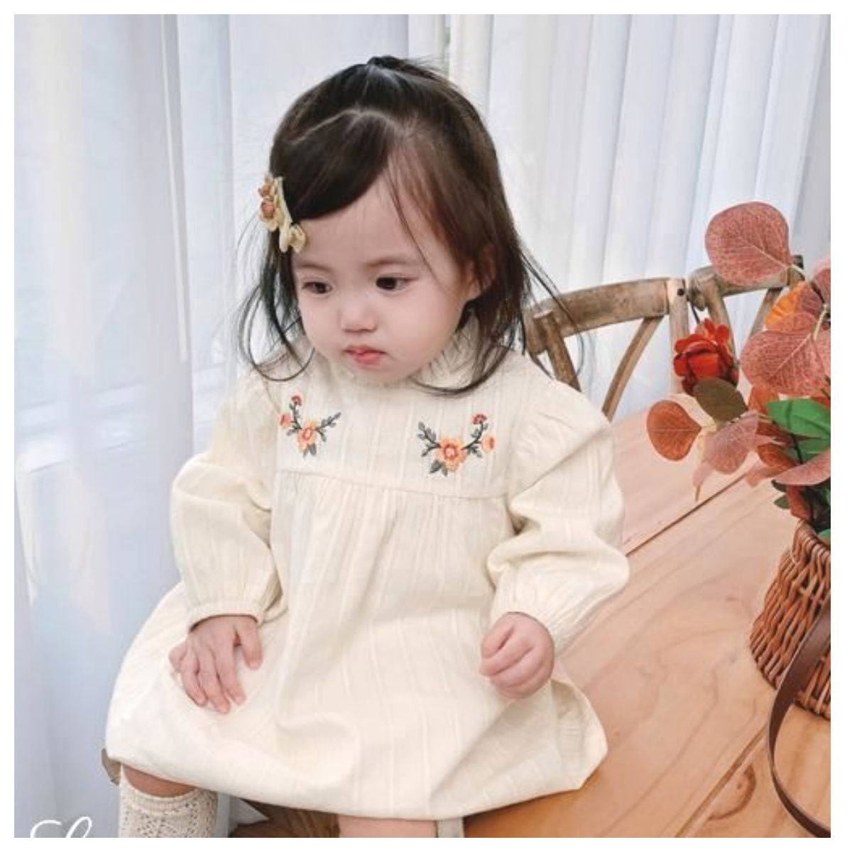 Baby girl spring and autumn floral long sleeve princess dress