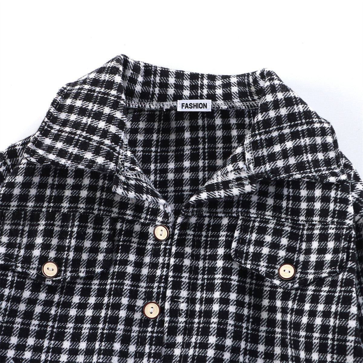 Plaid shirt children's retro color matching cardigan new style lapel top coat