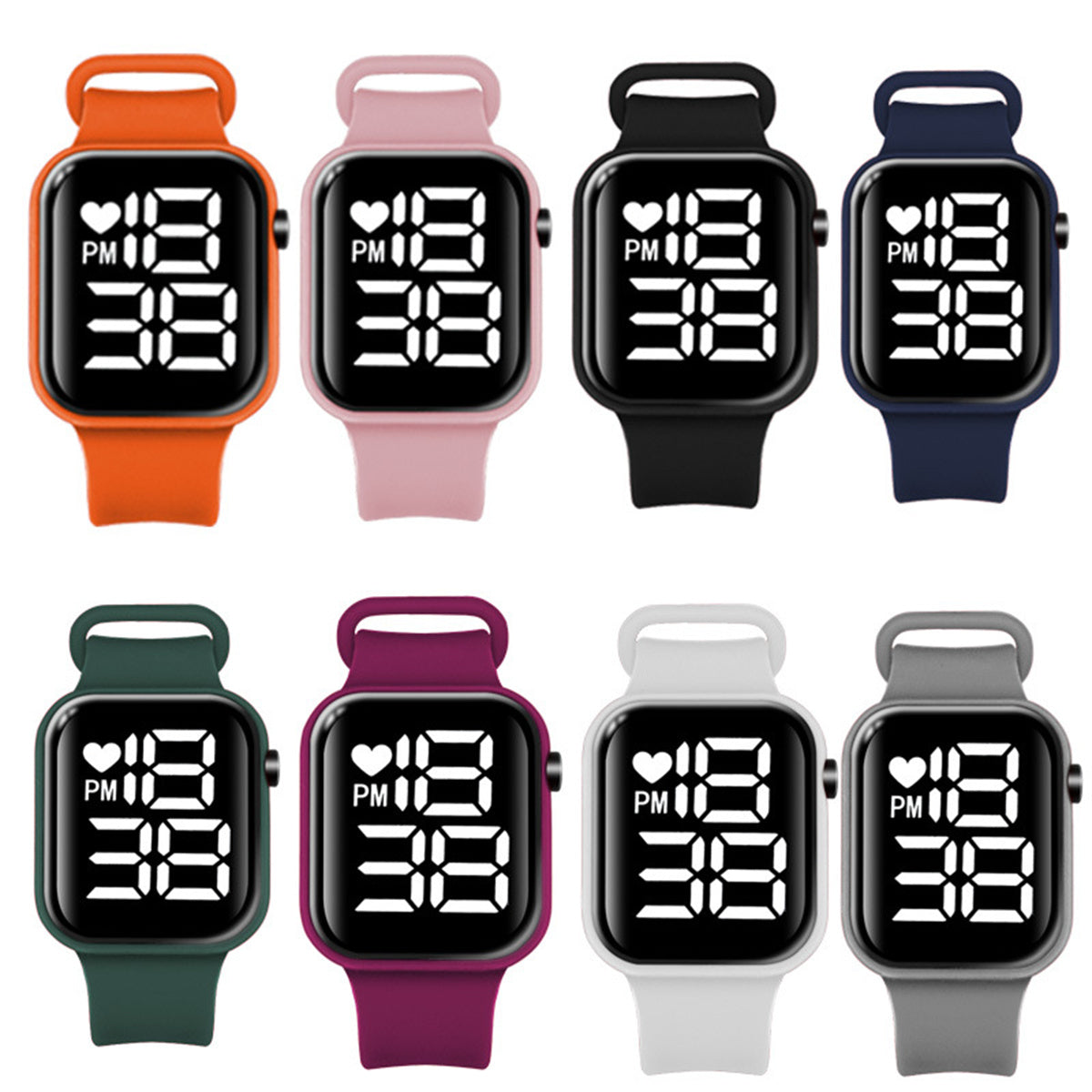 Children's and boys' casual sports style love heart small square electronic watch