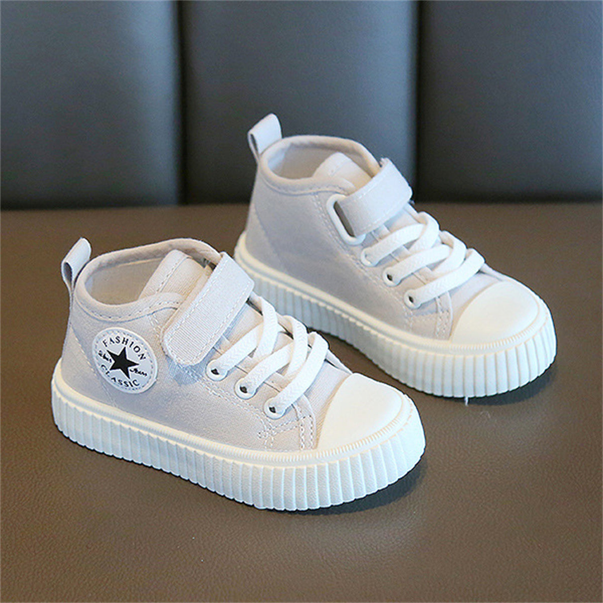 Children's solid color star high top canvas shoes