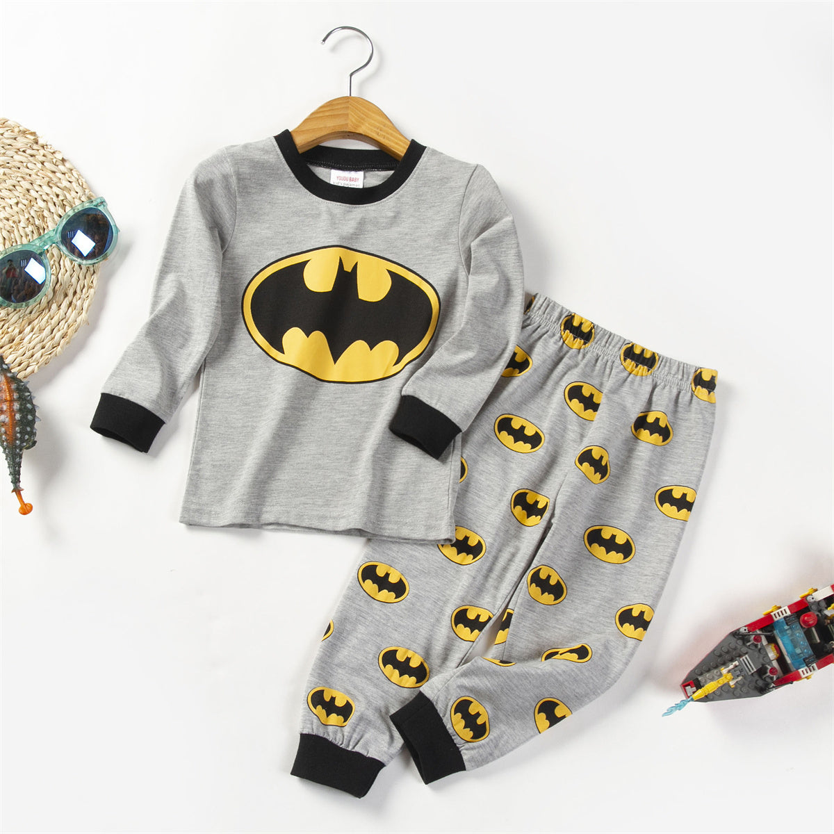 Boys' cotton long-sleeved printed Batman hero autumn and winter home wear suit