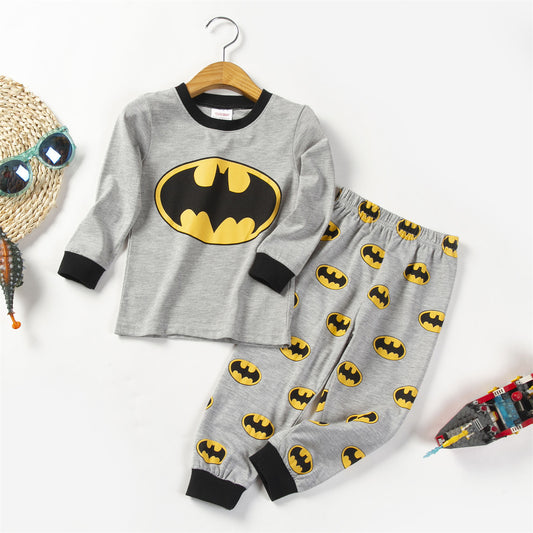 Boys' cotton long-sleeved printed Batman hero autumn and winter home wear suit