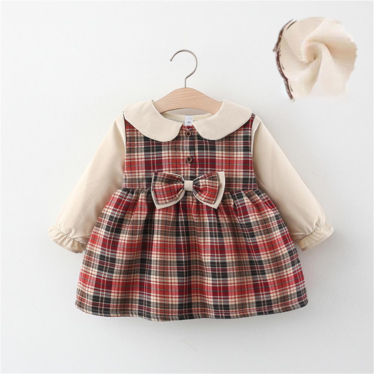 Girls plaid autumn and winter plus velvet splicing princess dress