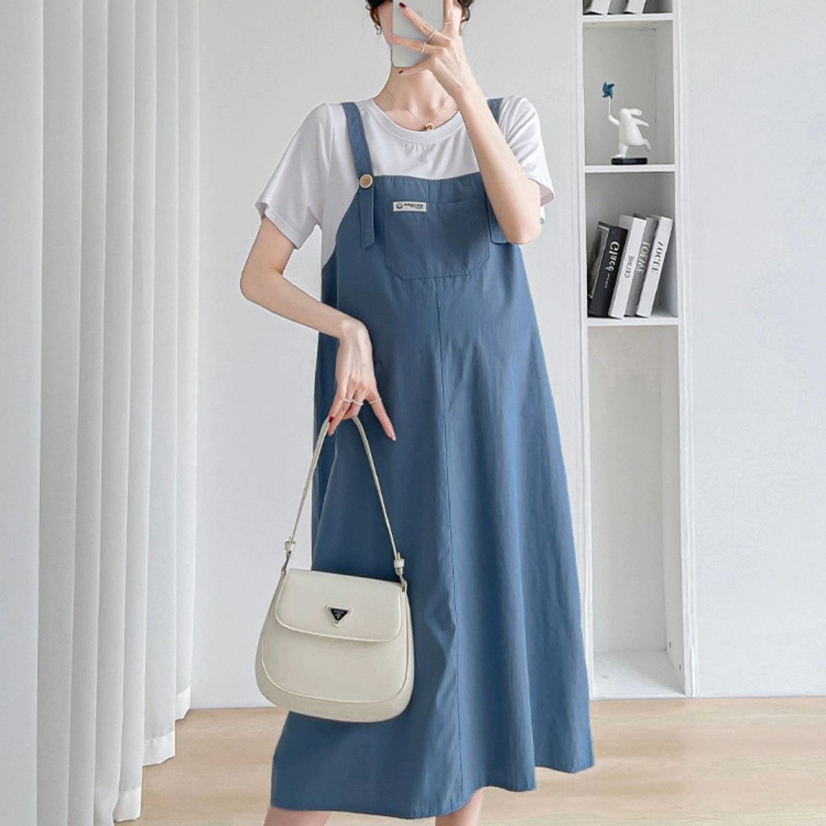 Maternity summer dress fashionable loose mid-length overalls dress fake two-piece