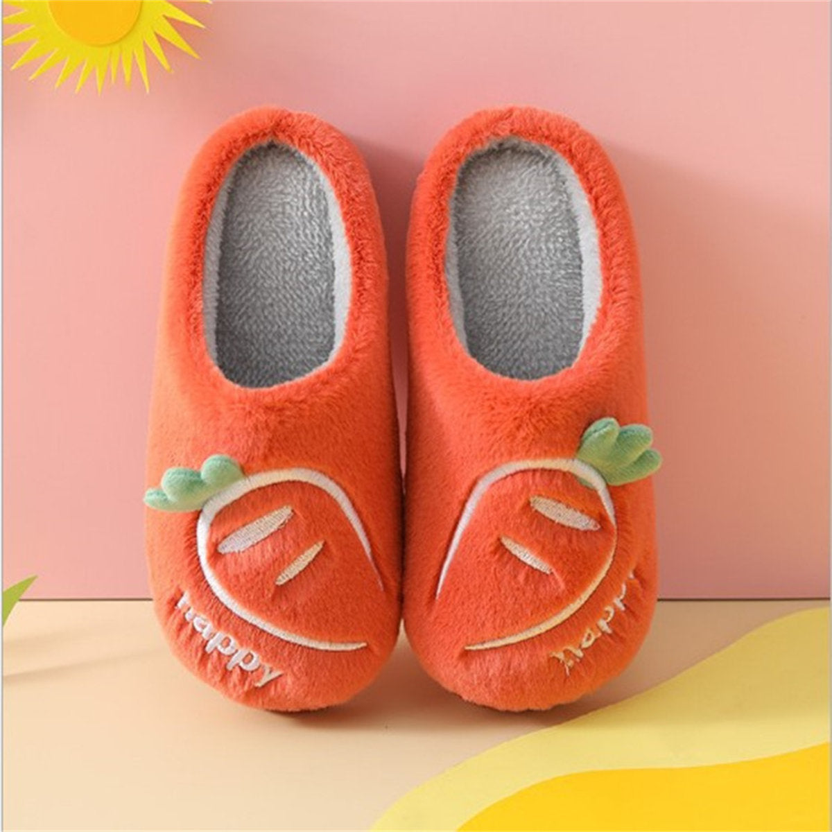 Cute carrot pattern warm cotton slippers for boys and girls in autumn and winter