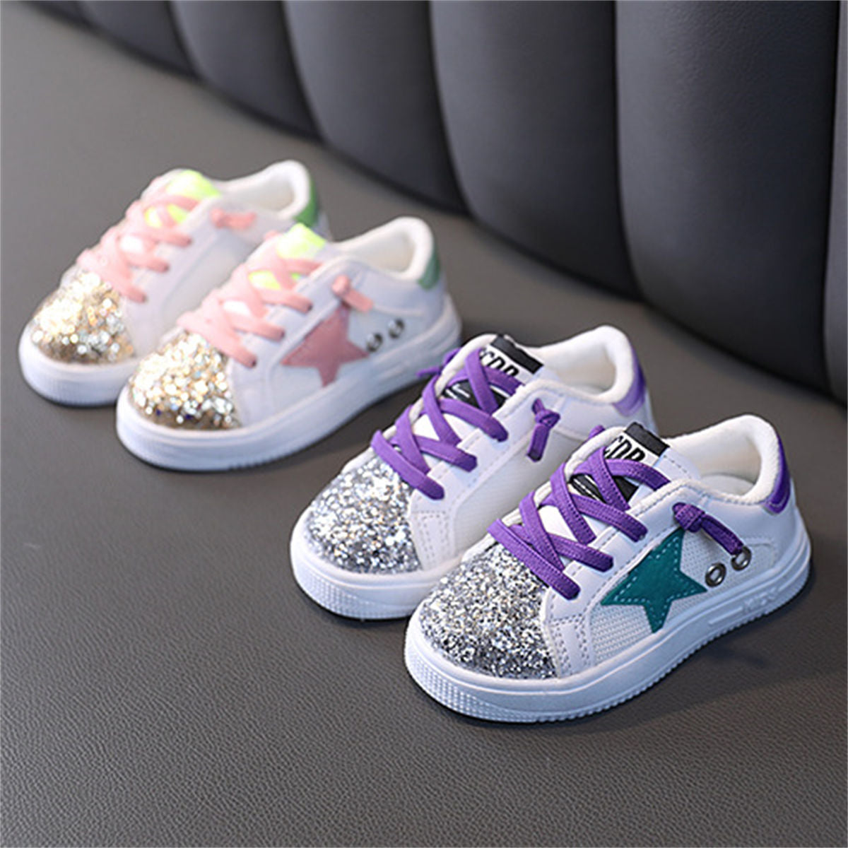 Toddler Girls Autumn Fashion Urban Style Sequined Stars Low-top Sneakers