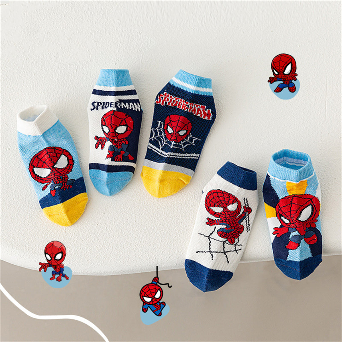 Children's 5-pair set of cartoon spider socks