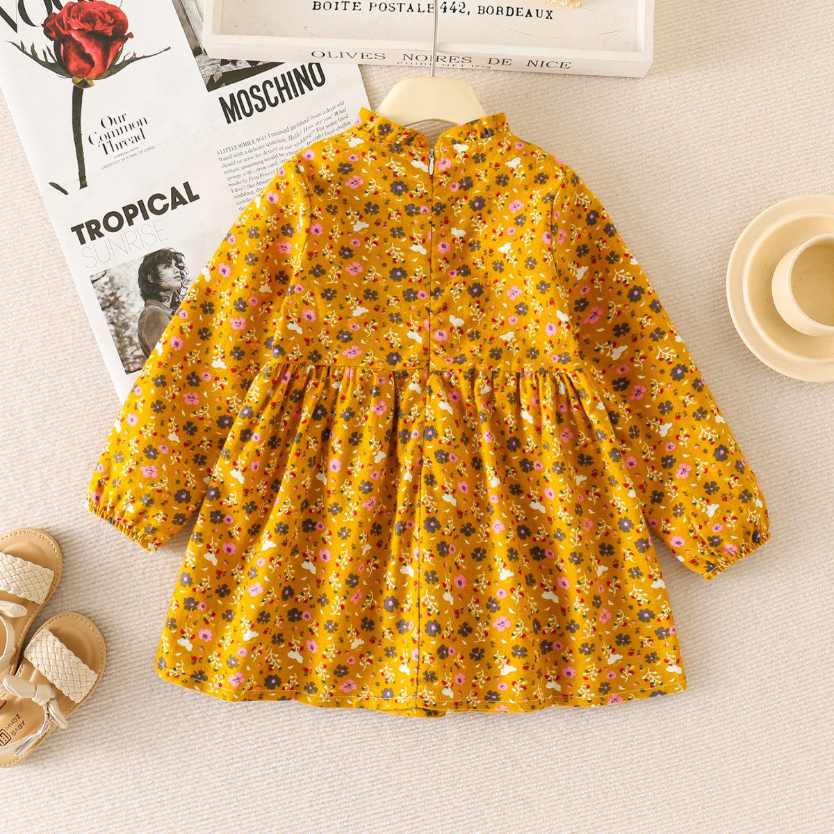 Girls dress cotton spring and autumn floral lace children's dress fashionable princess dress