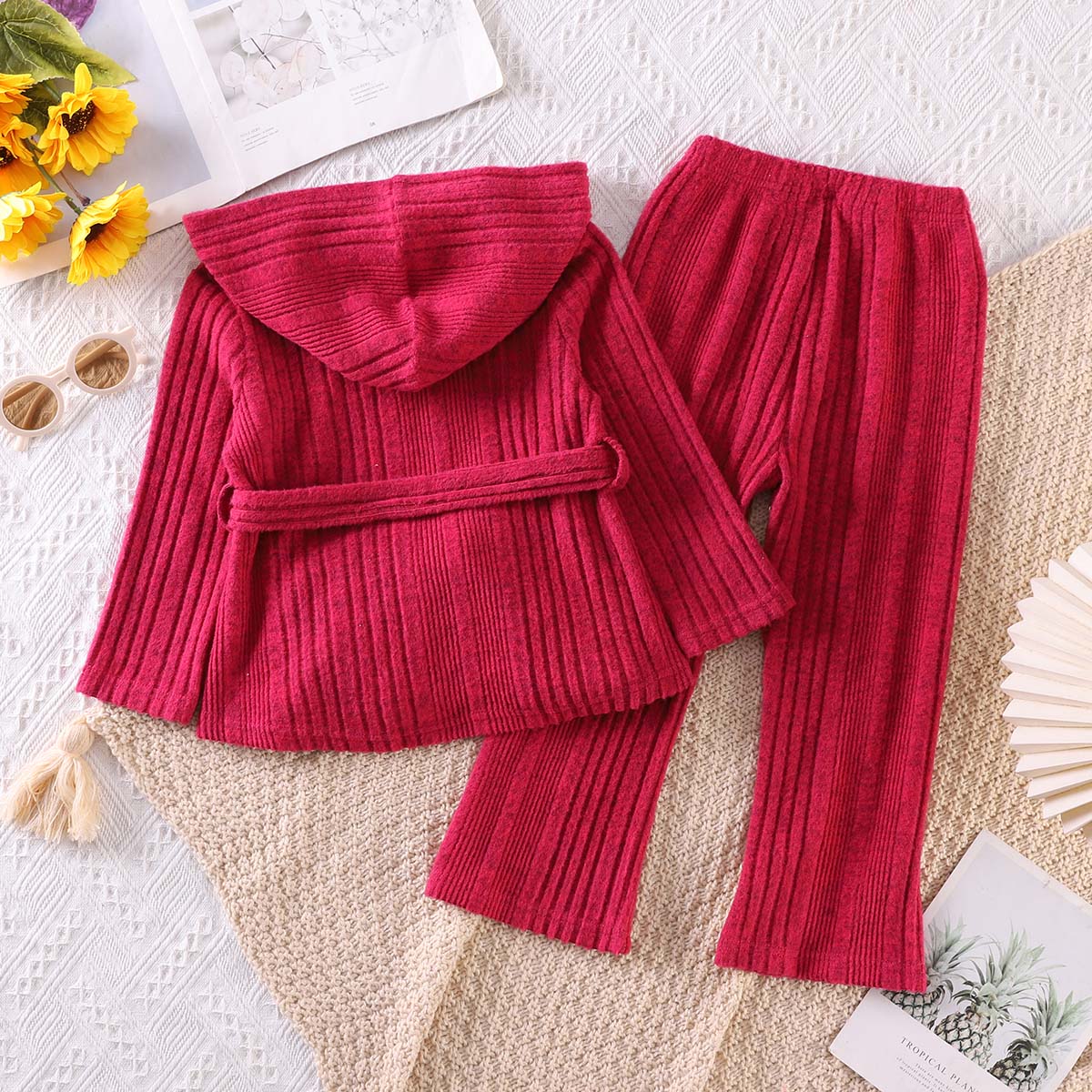 Girls' suit long-sleeved knitted casual pullover multi-color flared trousers sweatshirt two-piece suit