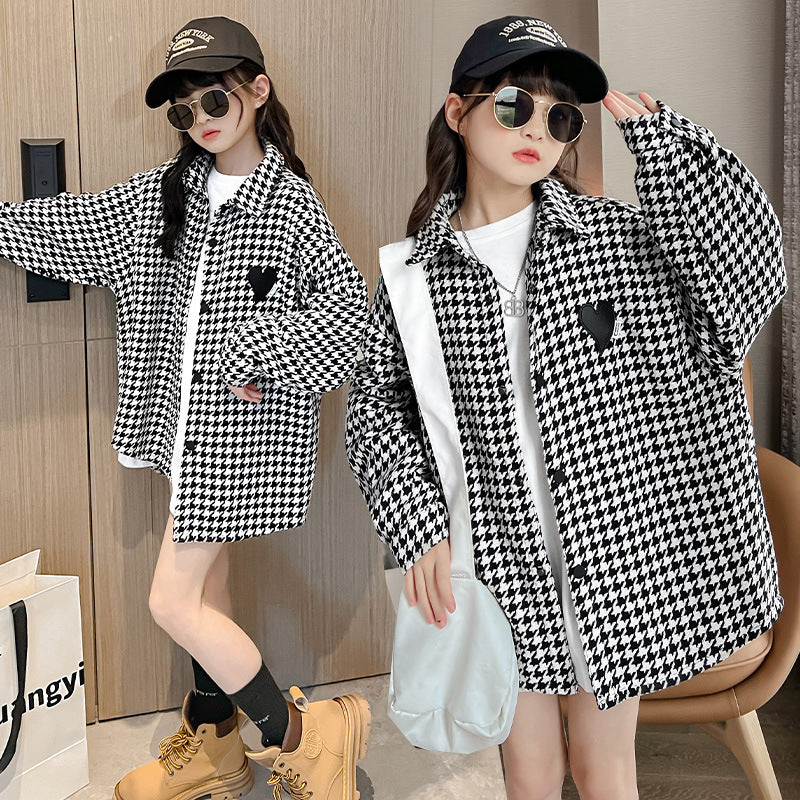 Girls plaid long sleeve windbreaker jacket