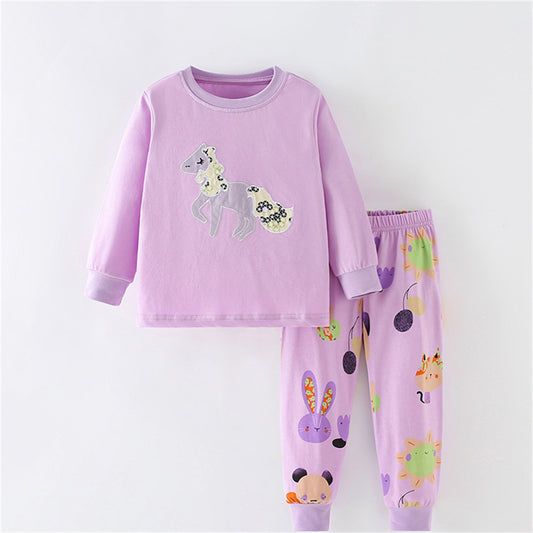 Cute Girls Long Sleeve Cotton Pajamas Underwear Set