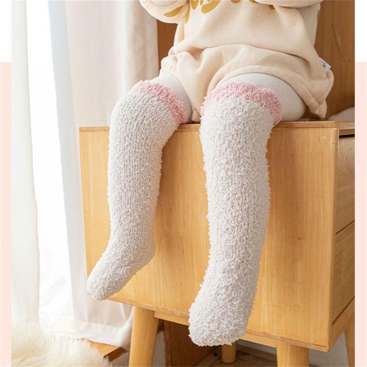 Infant and toddler coral fleece socks autumn and winter thickened velvet floor crawling socks long socks