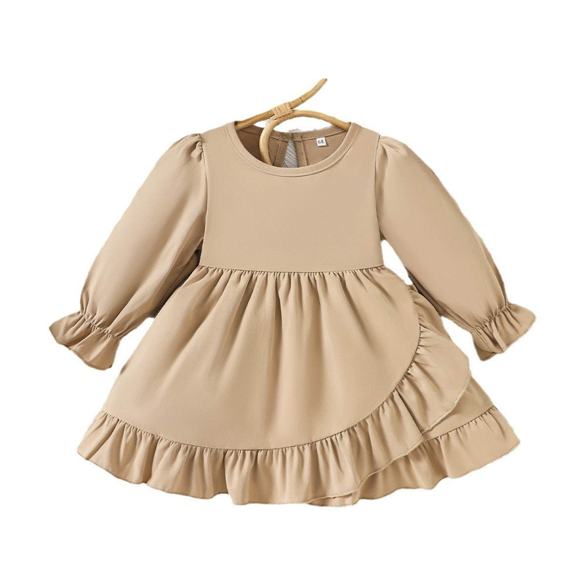 Girls Ruffle Lace Long Sleeve Solid Color Printed Dress