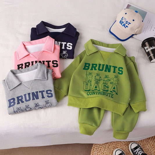 Children's polo shirt sweater suit autumn and winter new boys and girls sports lapel fashion tops children's clothing