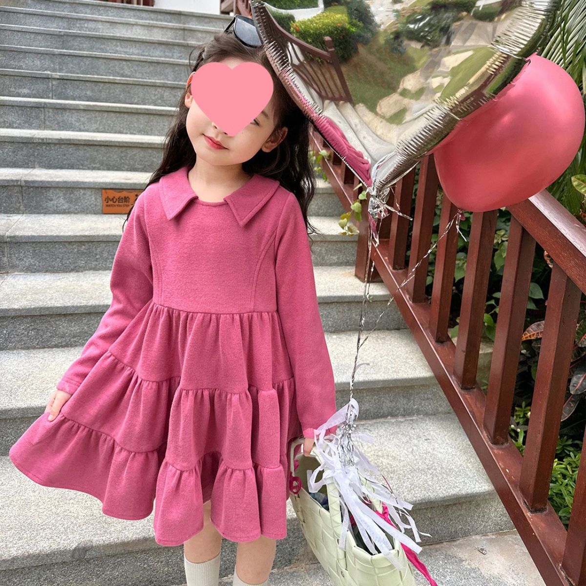 Girls Casual Autumn Dress New Small and Medium Children's Solid Color Long Sleeve Princess Dress