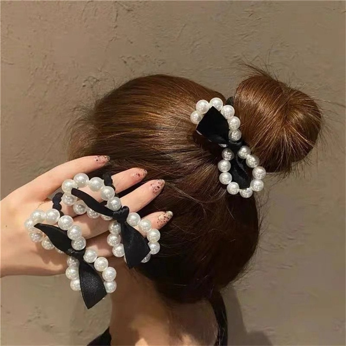 Adult pearl bow ribbon style simple and elegant hair rope