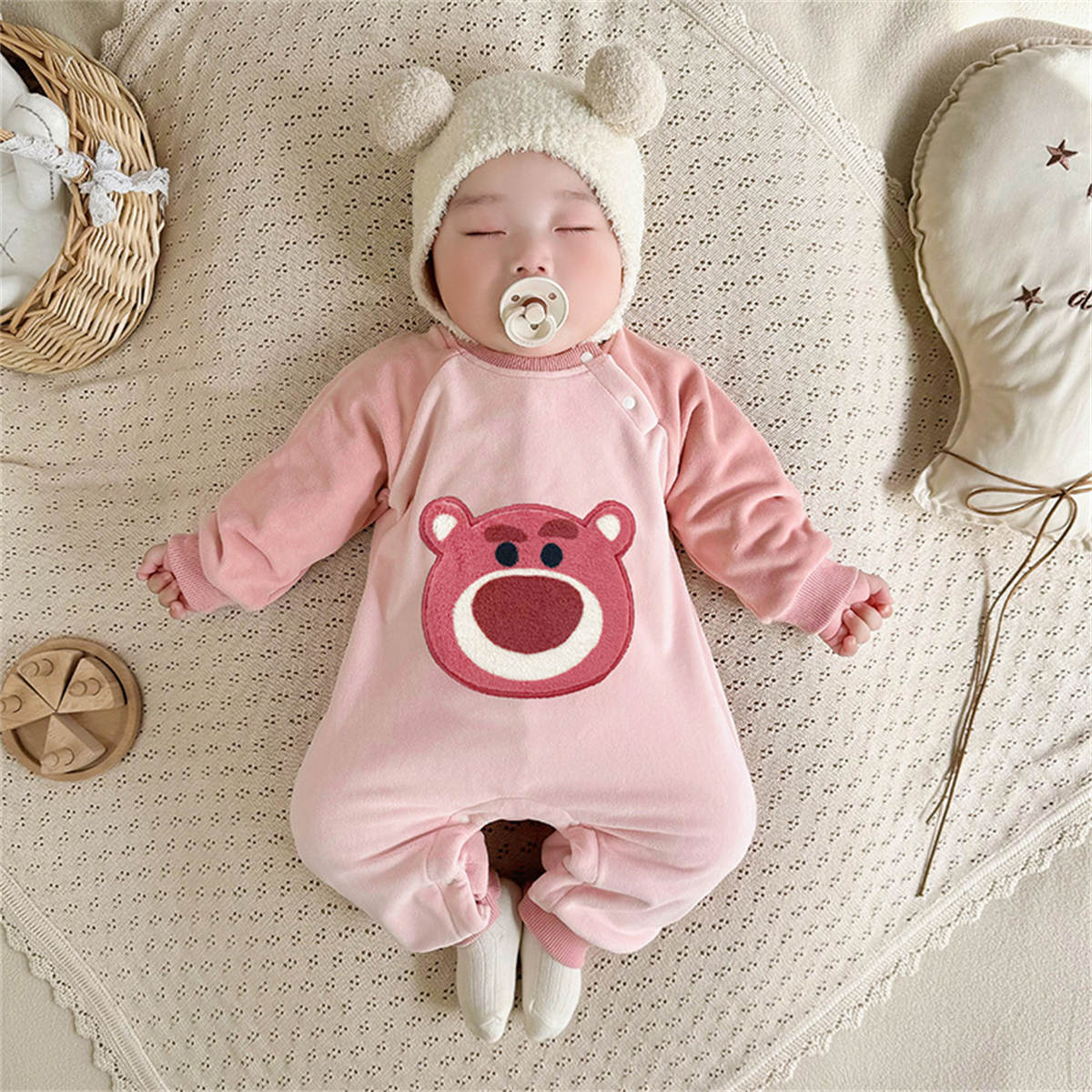 Newborn Autumn and Winter Cartoon Mickey Long Sleeve Australian Plush Romper