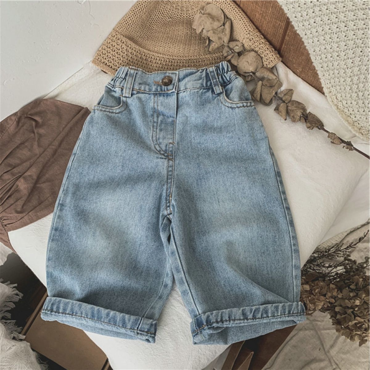 Boys and girls pants loose wide leg jeans nine points pants