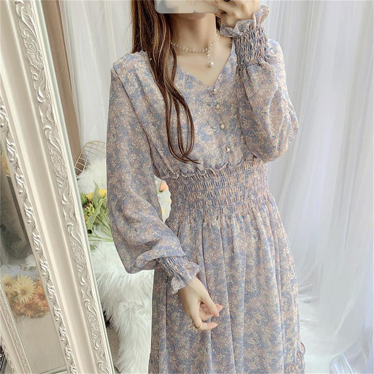 Adult floral chiffon ruffle dress