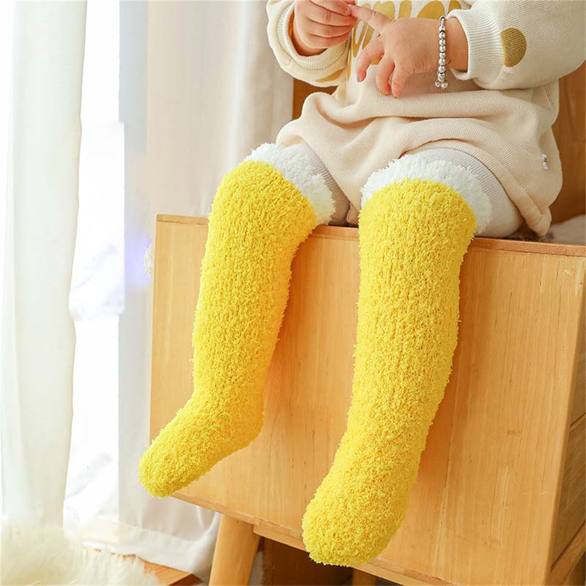 Infant and toddler coral fleece socks autumn and winter thickened velvet floor crawling socks long socks