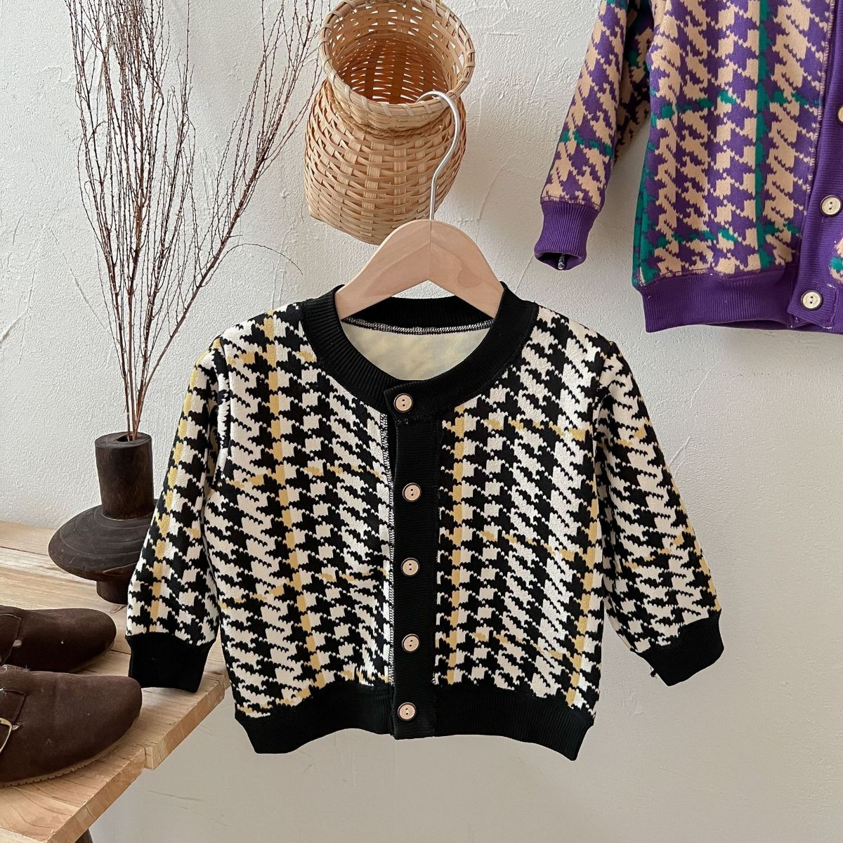 New autumn and winter all-match children's knitted jackets for boys and girls, warm cardigans for babies, thick outer wear