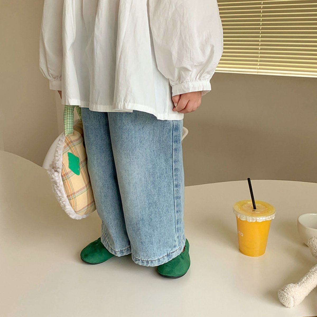 Boys and girls pants loose wide leg jeans nine points pants