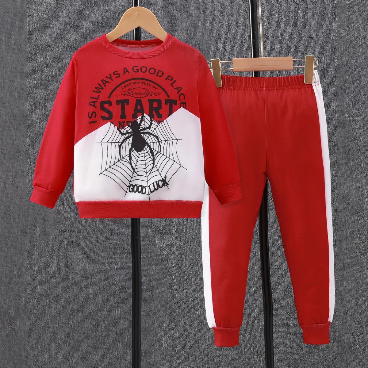 Boys' Casual Spider Print Long Sleeve Sweater Suit