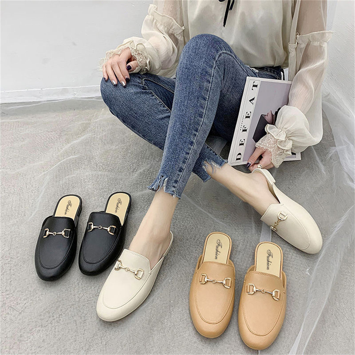 Women's single shoes summer slippers women's outdoor casual fashion sandals lazy shoes closed toe half slippers