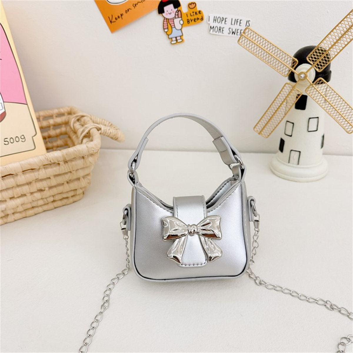 Children's Candy Color Bow Mini Handbag Parent-child Chain Crossbody Bag Lipstick Bag