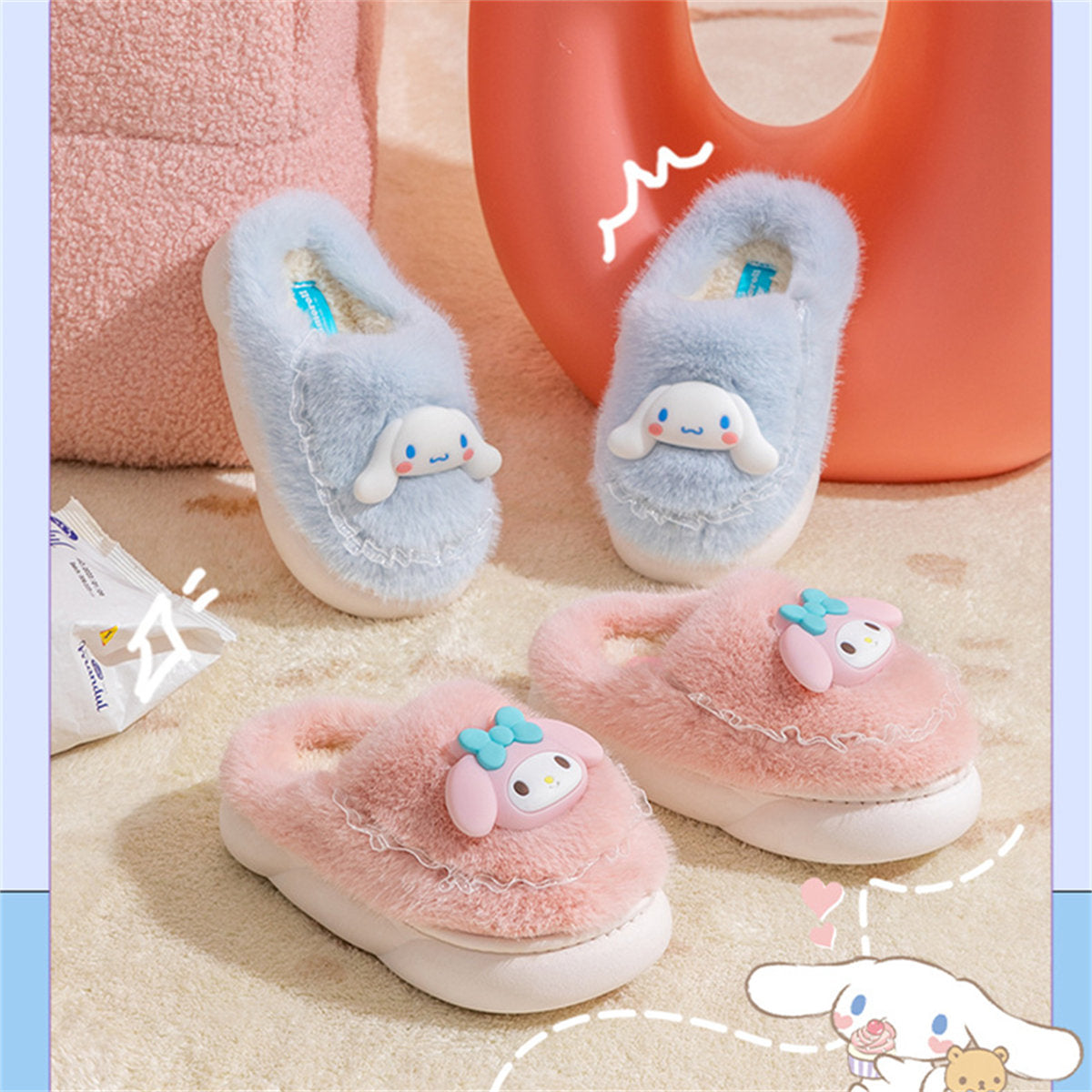 Cute Sanrio casual home warm soft cotton slippers for middle and large children and girls