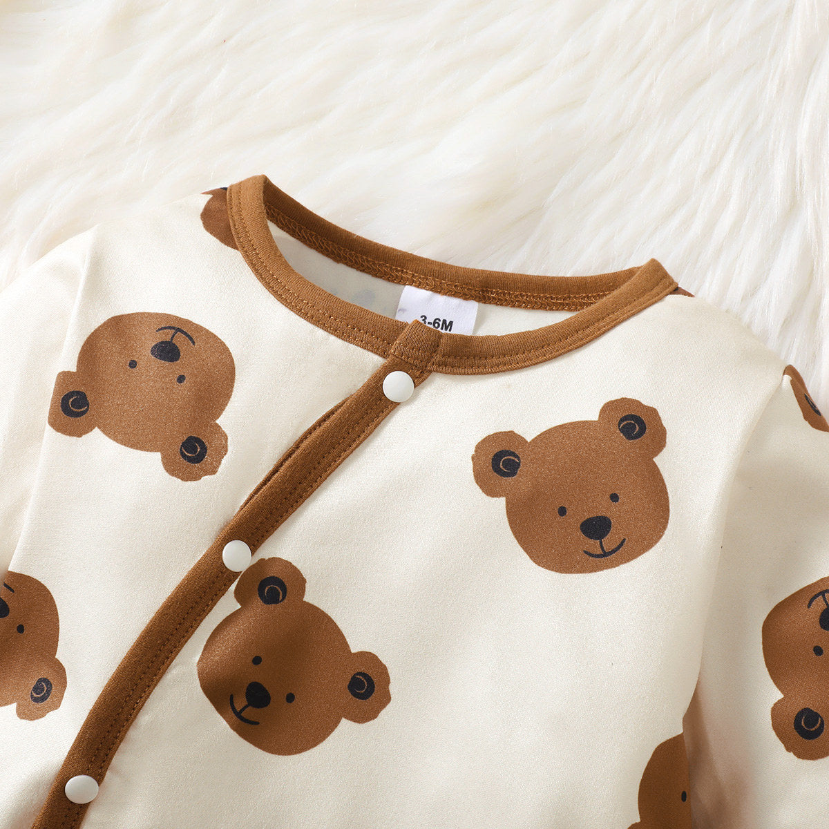 2-piece Baby Boy Allover Bear Printed Long-sleeved Long-leg Romper & Matching Infant Hat