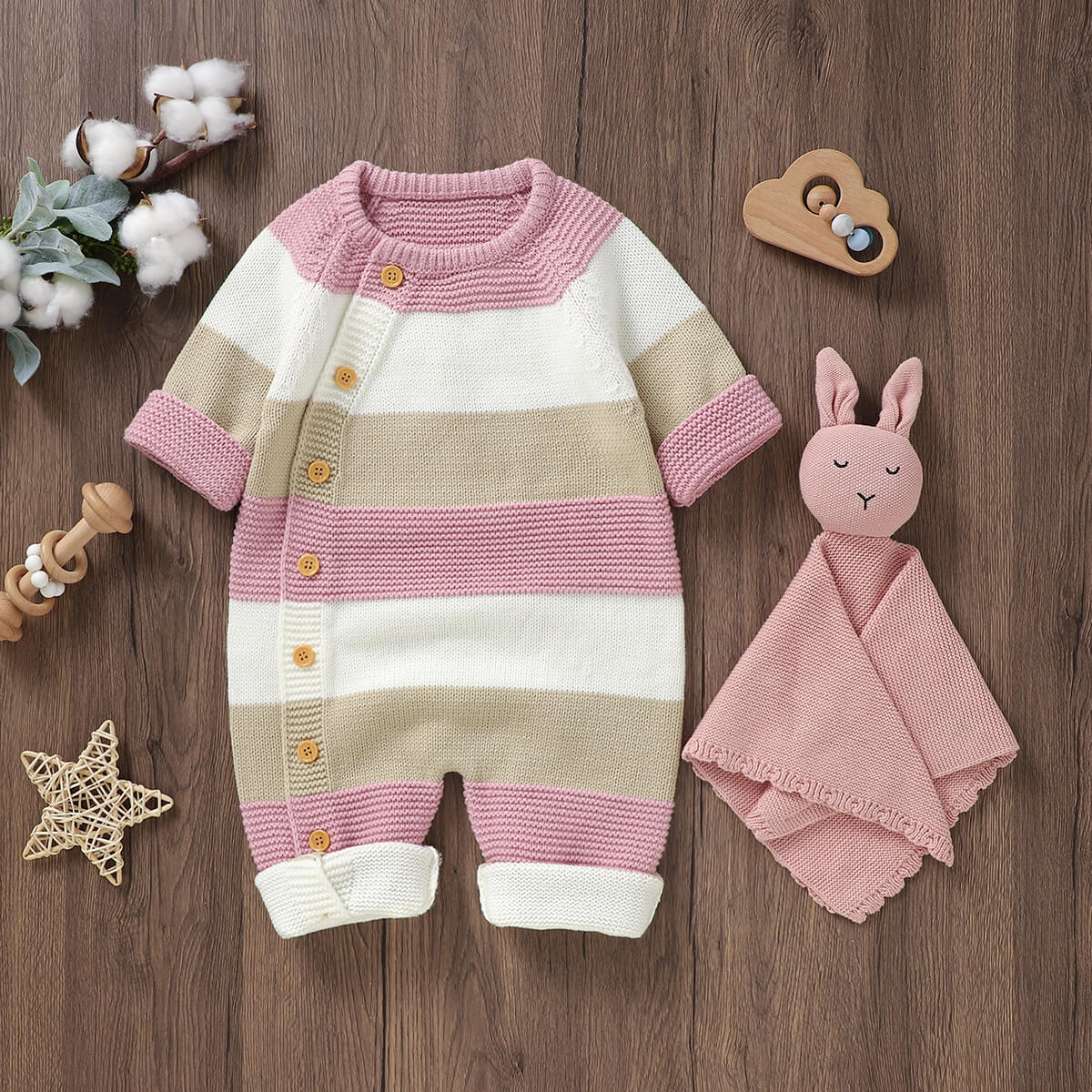 Baby patchwork one-piece knitted long-sleeved long-legged romper