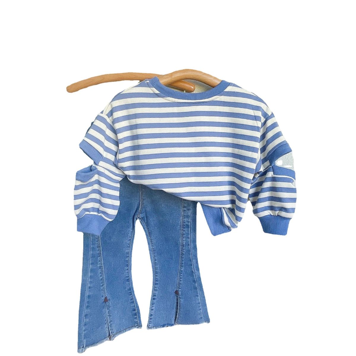 New autumn girls suit personality striped sweater plus split jeans two-piece suit