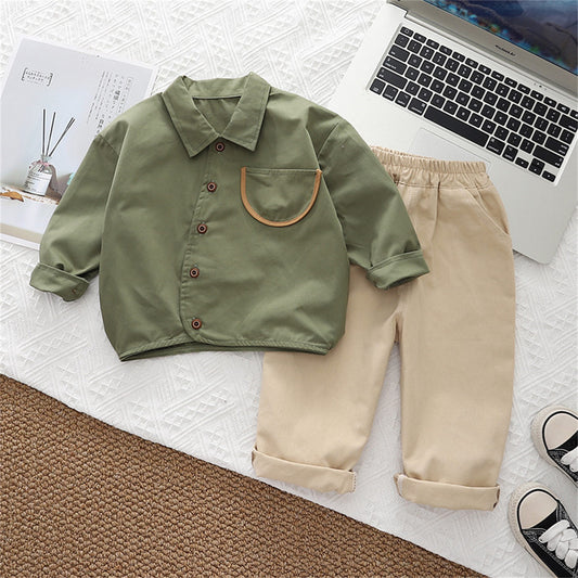 Children's clothing children's shirt suit boys autumn clothing new style children's clothes autumn baby boy two-piece suit