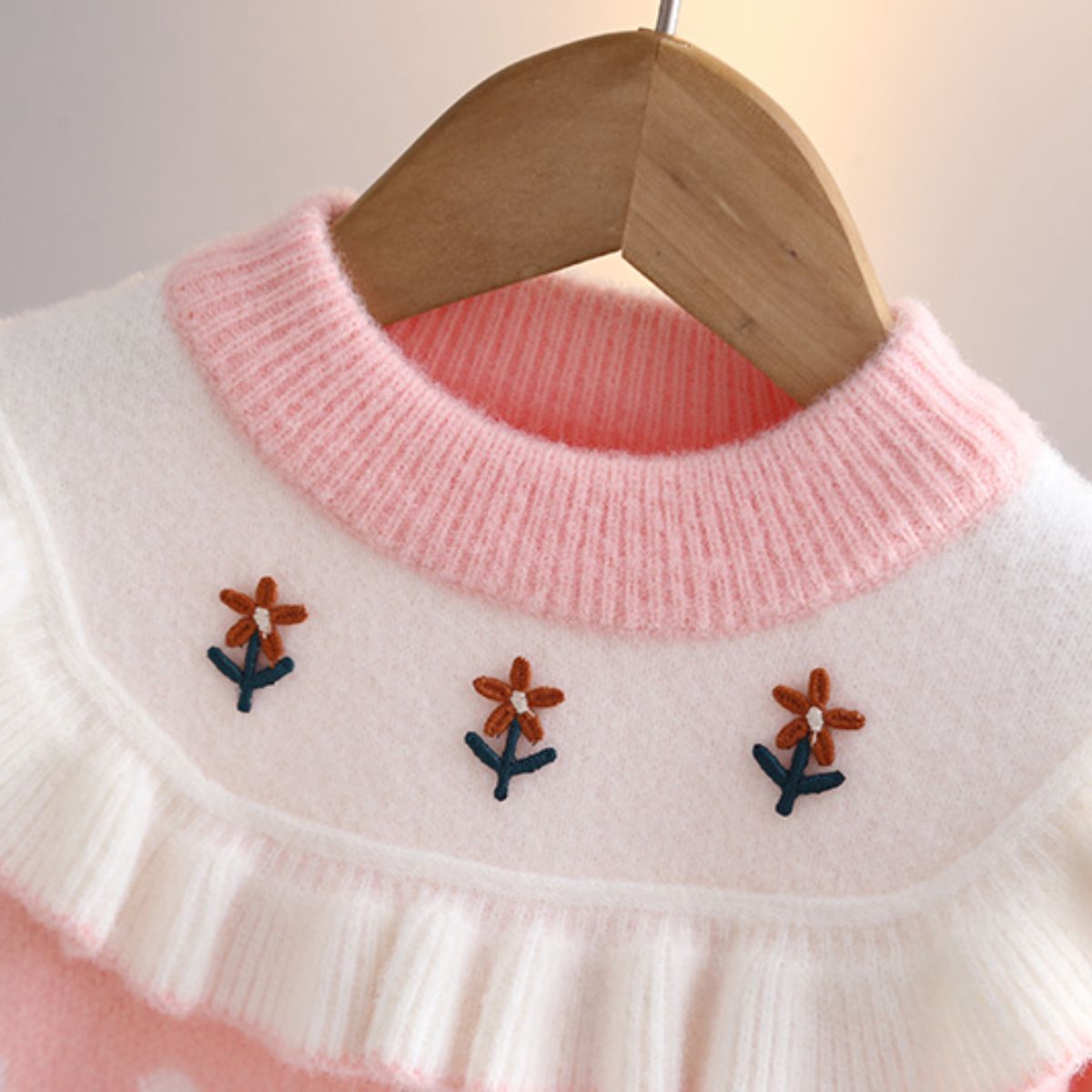 Girls sweater knitted sweater spring and autumn new style children's clothing coat small flower baby princess top