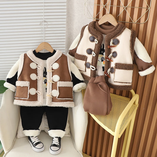 Vest winter three-piece suit stylish new boys clothes sweater suit baby autumn and winter style