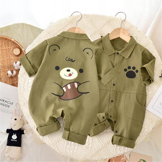 Boys Spring and Autumn Bear Shirt Long Sleeve Crawling Clothes