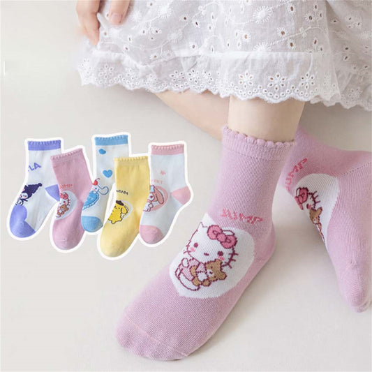 Children's girls five-piece set cute Sanrio pure cotton no-stuffy no-pilling cartoon socks