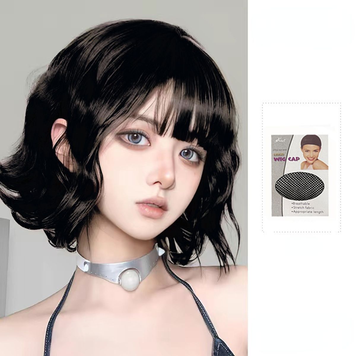 Wig short curly hair female air bangs full head set fashion lazy wool curly short hair full head wig set