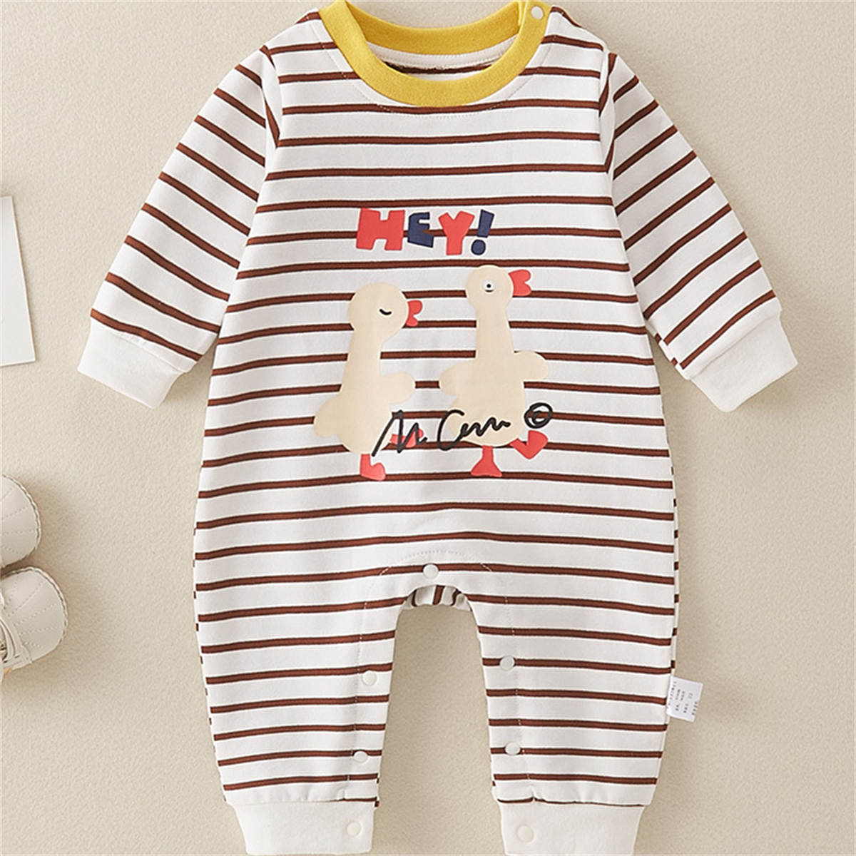 Autumn newborn pure cotton single layer comfortable cartoon striped romper