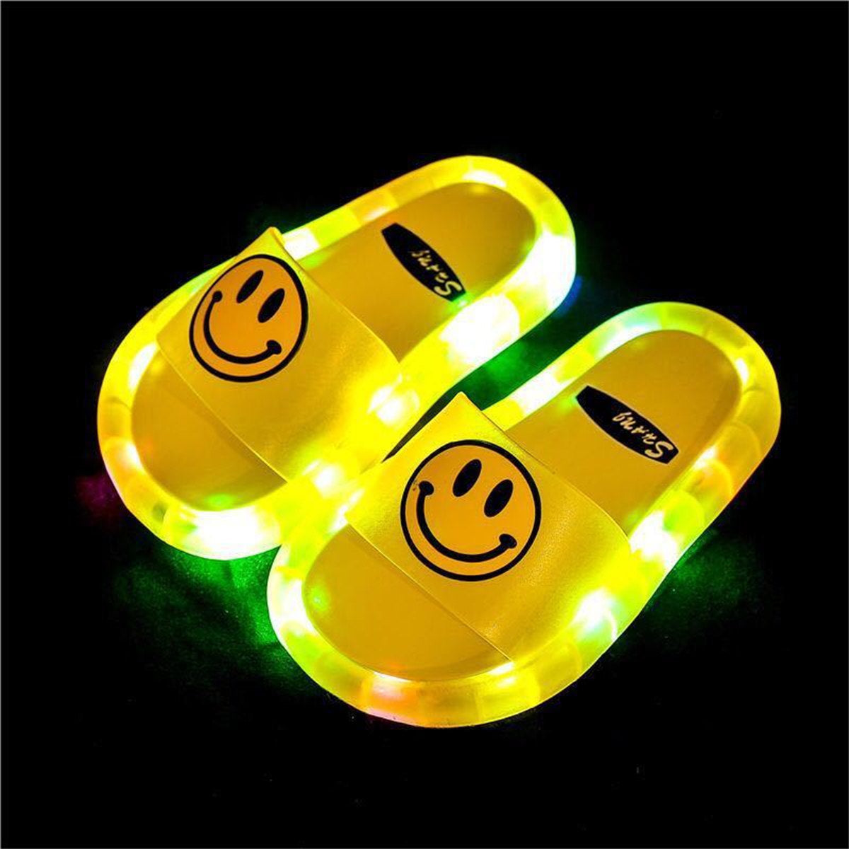 Cute smiley face pattern luminous crystal flip flops for kids and boys