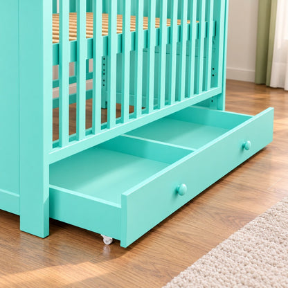 Hibobi 2-in-1 Convertible Baby Crib with Changing Table & Storage Drawer - Turquoise