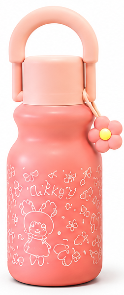 Kids Insulated Water Bottle with Rounded Carry Handle and Cute Cartoon Design
