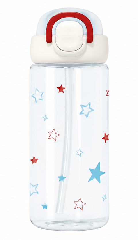 660ml Kids Water Bottle with Round Carry Handle, Flip Lid and Cartoon Print