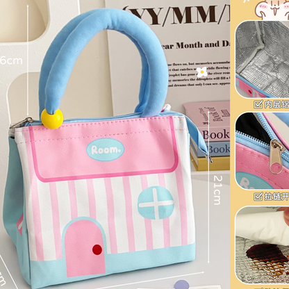 House-Shaped Kids Lunch Bag with Padded Top Handle, Cute Portable Food Bag for Girls