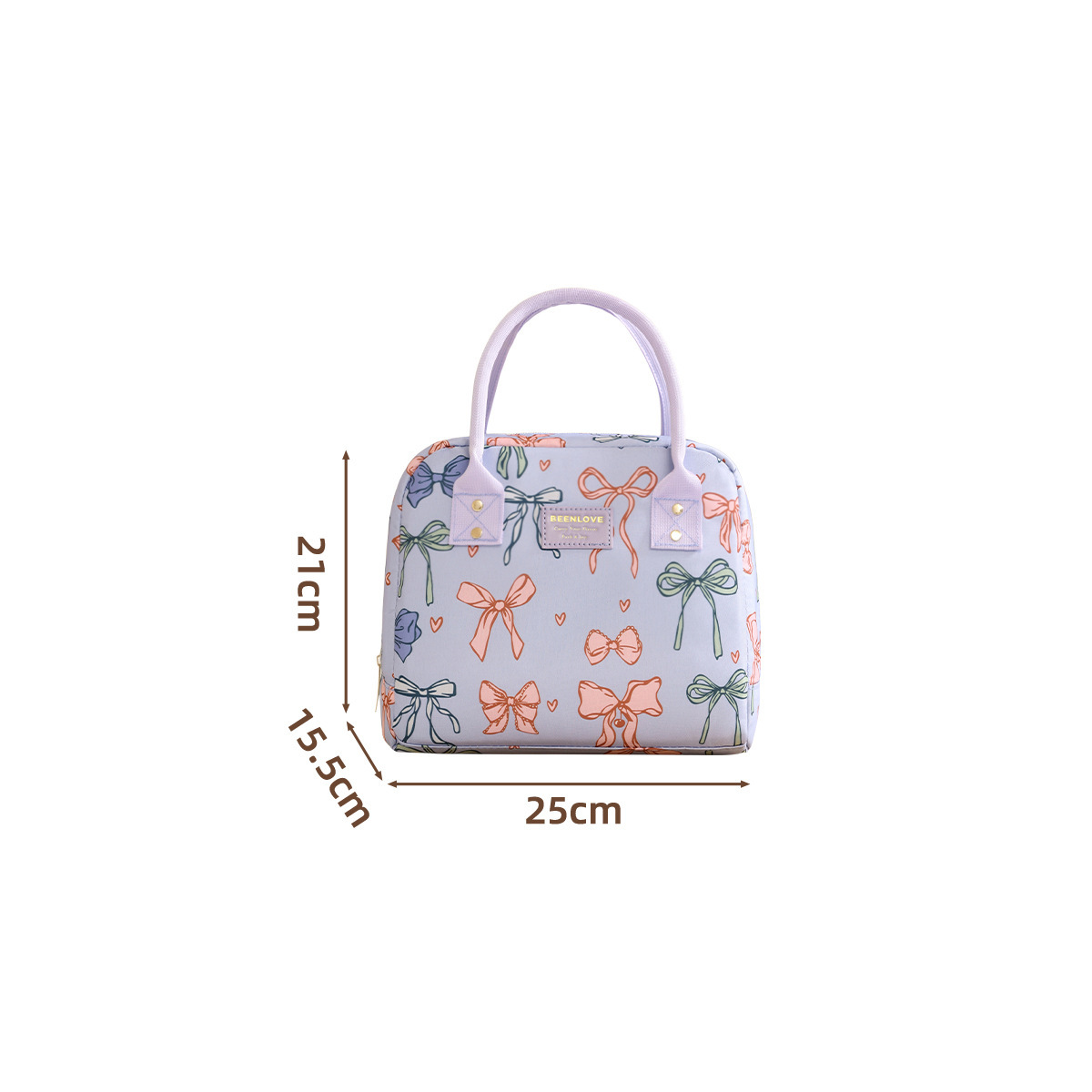 Bow Print Kids Lunch Bag with Top Handle, Cute Portable Food Storage Bag for Girls