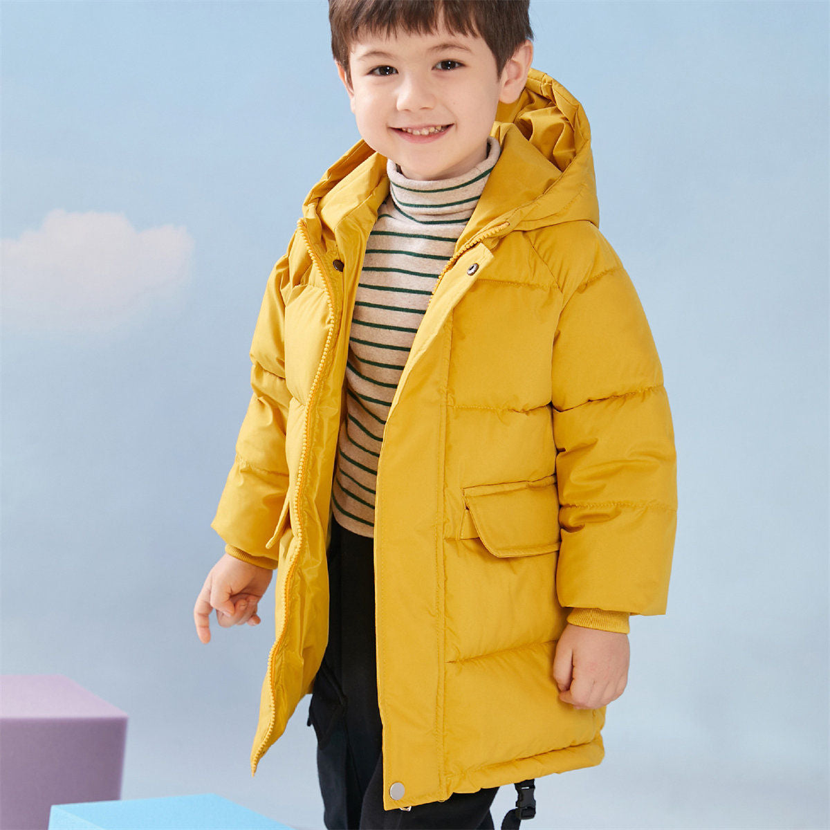 Winter solid color simple style short cotton coat for boys and girls