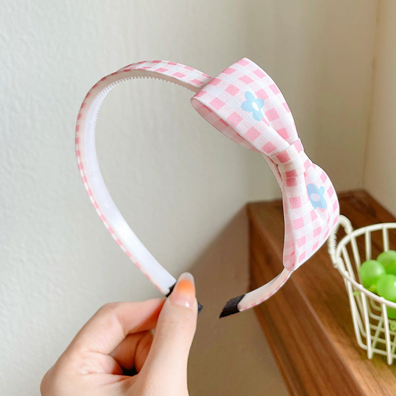 Children's cute sweet style flower plaid bow hairband